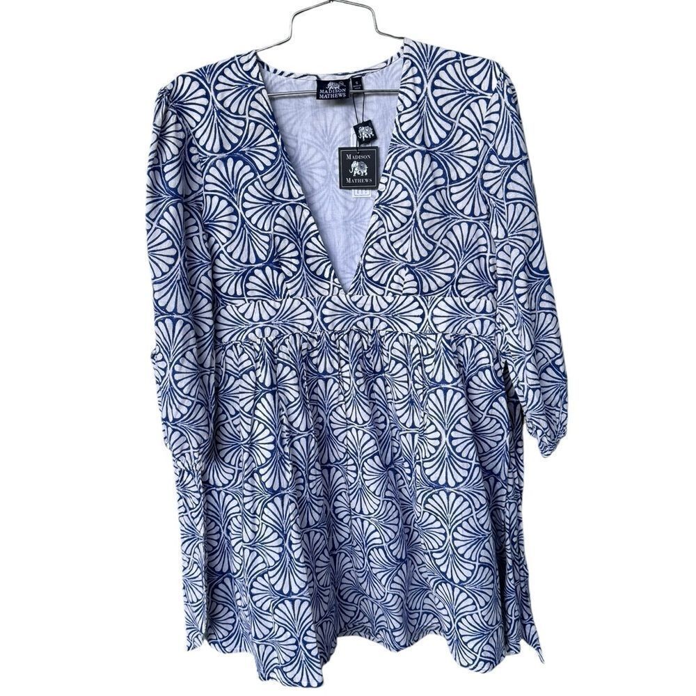 Madison Mathews Blue White Ainsley Mini Dress NWT S